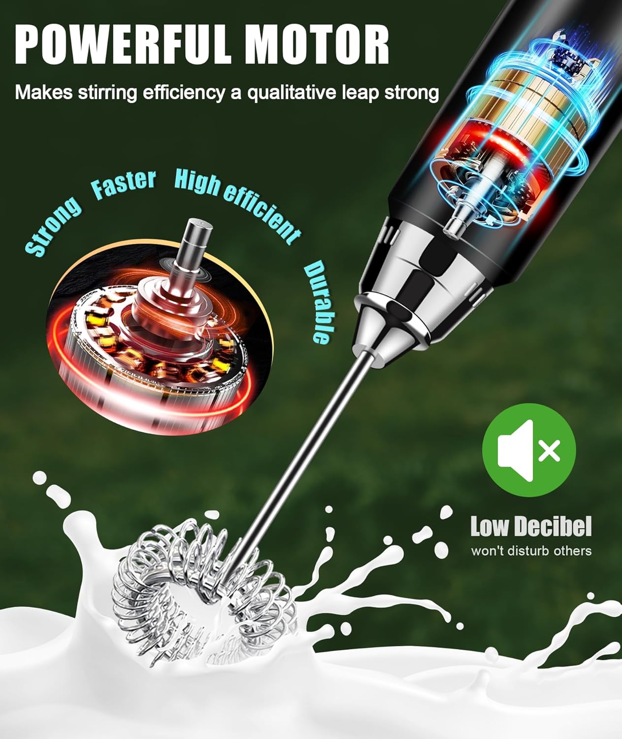 YUSWKO Rechargeable Milk Frother for Coffee, Handheld Drink Mixer with 3 Heads 3 Speeds, Ideal Coffee Frother Wand for Travel - Silver