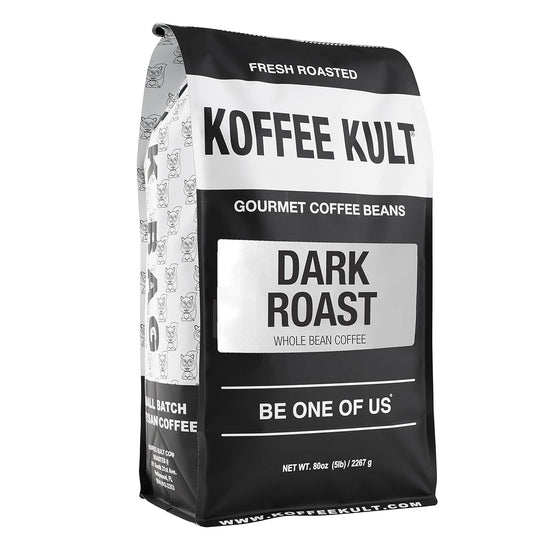 Koffee Kult Dark Roast Whole Bean Coffee 100% Arabica Coffee Beans, Gourmet Artisan Blend with Chocolate & Cinnamon Notes - 80oz Resealable Bag
