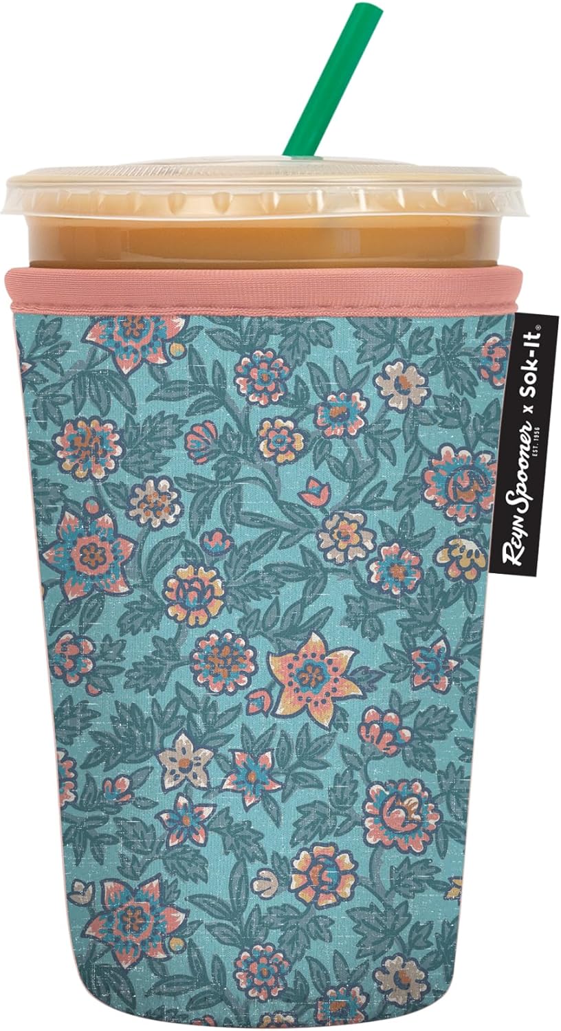 Sok It JavaSok Iced Coffee & Cold Soda Insulated Neoprene Cup Sleeve (Reyn Spooner Wild Flowers, Medium: 22-28oz)
