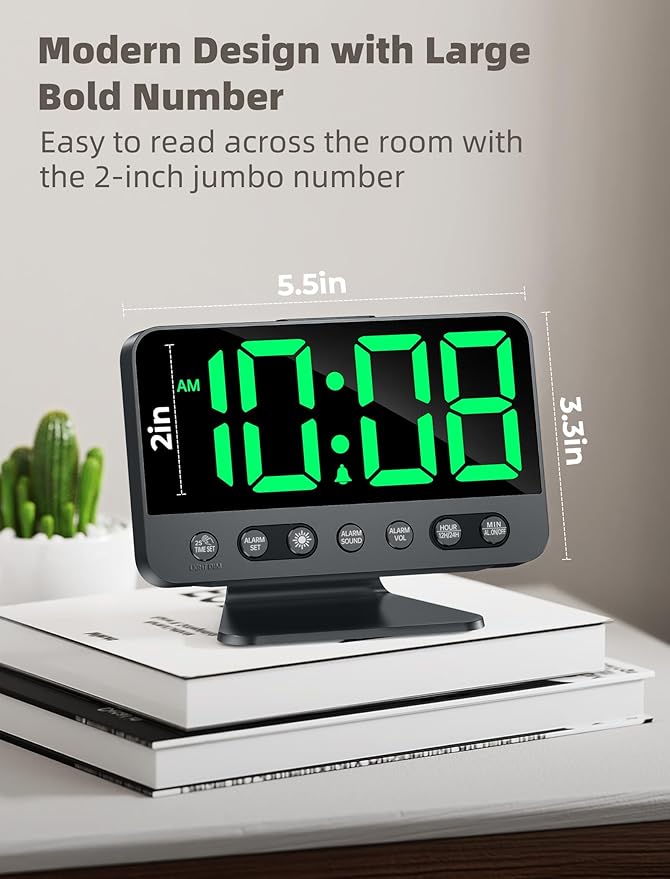 Odokee Digital Alarm Clocks for Bedrooms: Large Bold Number 5 Brightness Dimmer - Image 2