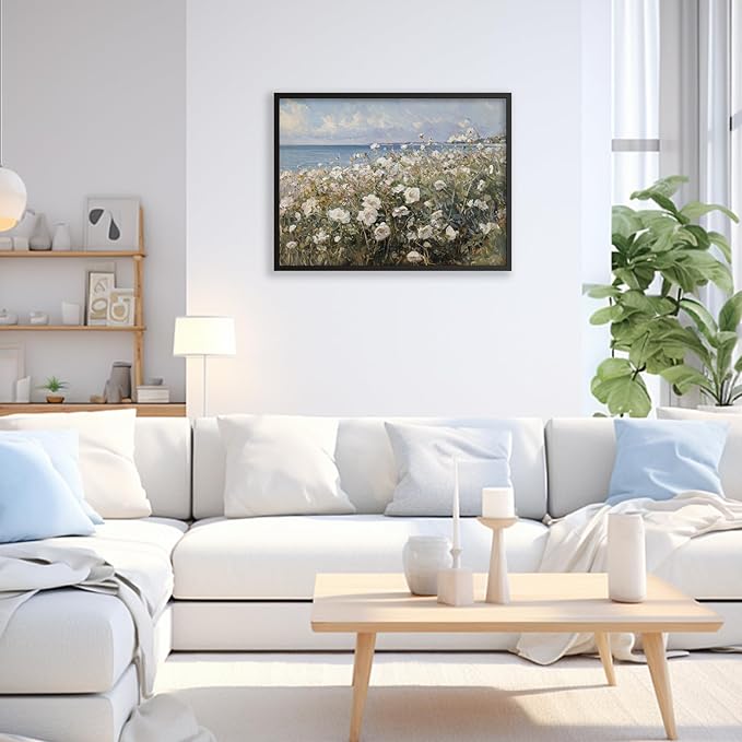 Nature Landscape Wall Art Coastal Wildflower Poster 08x10 inch Black Framed - Image 4