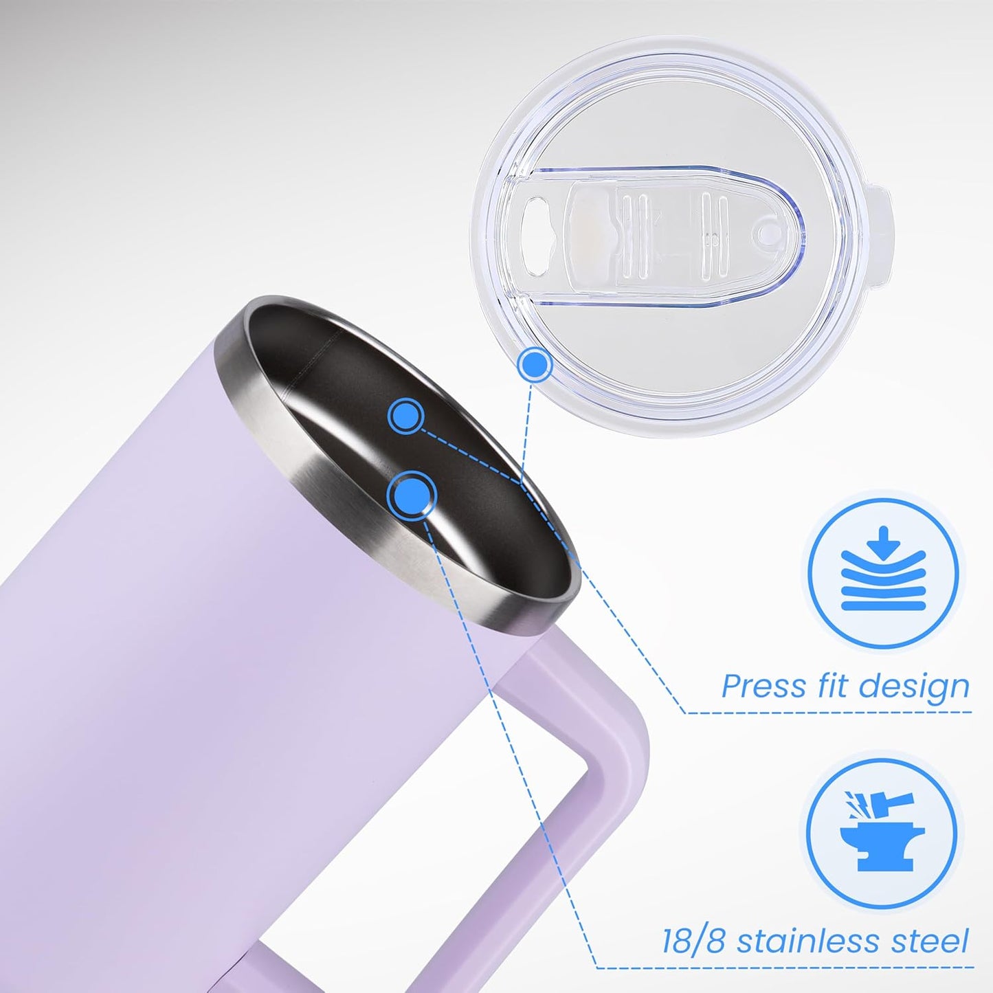 DOMICARE 40 oz Tumbler with Handle and Straw, Stainless Steel Tumbler with Lid and Straw, Reusable Vacuum Insulated Cup, Travel Coffee Mug, Lavender, 4Pack