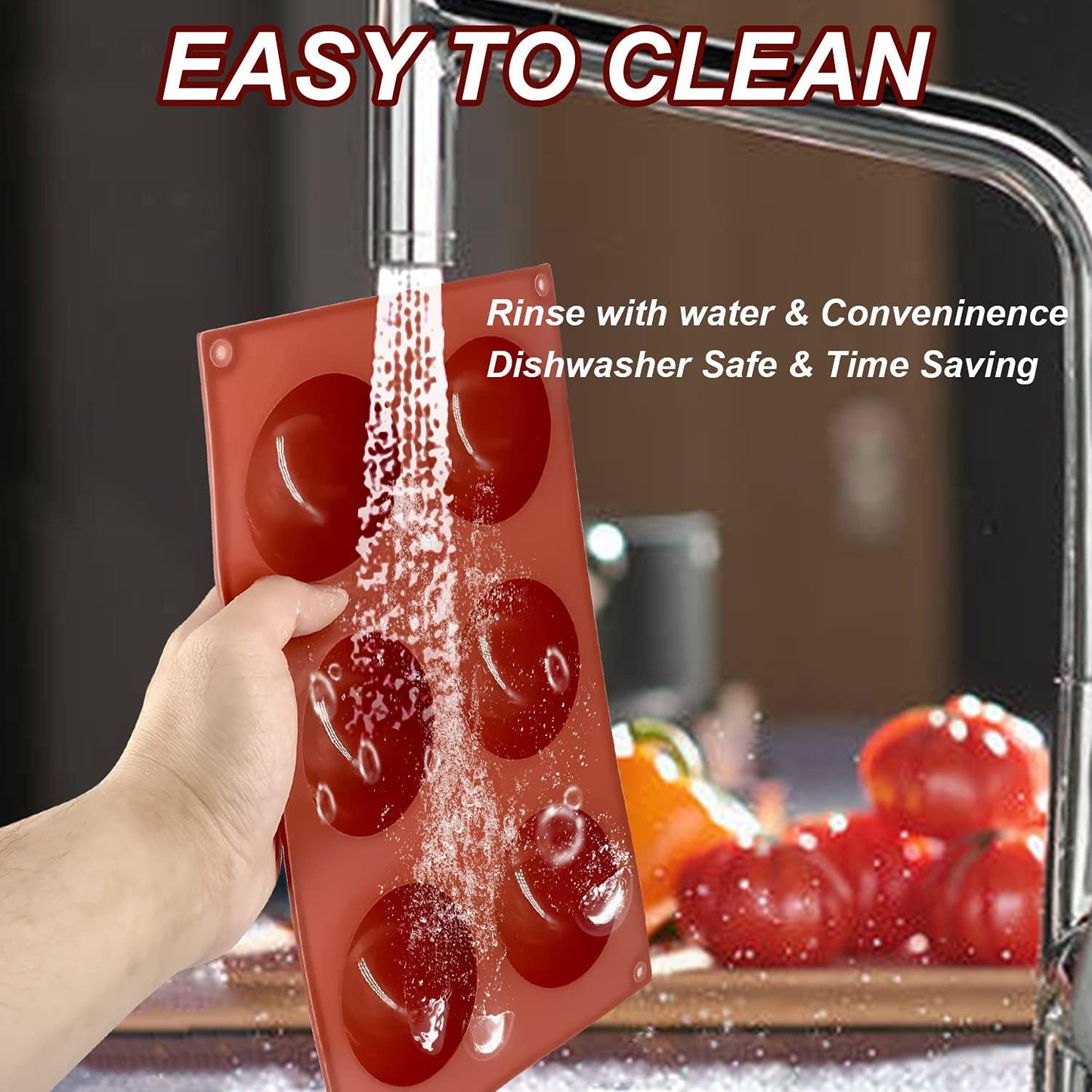 2 Pack Large 6-Cavity Semi Sphere Silicone Molds, Non-Stick Baking Mold for Making Standard Size Hot Chocolate Bomb, Cake, Jelly, Dome Mousse