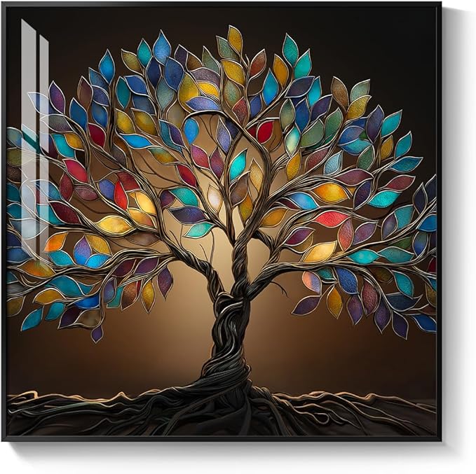 Framed Square Tree of Life Wall Art, Modern Contemporary Tree Painting Prints - Image 8
