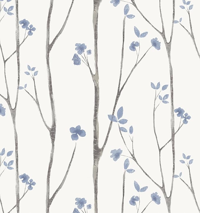 Timeet 16.1" x 197" Leaf Wallpaper Peel and Stick White and Purple Wallpaper by Timeet