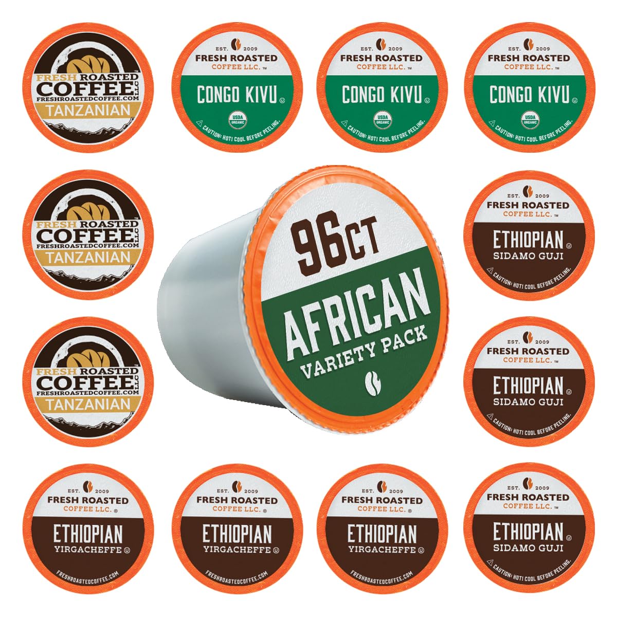 Fresh Roasted Coffee, African Variety Pack, K-Cup Compatible, 96 Pods
