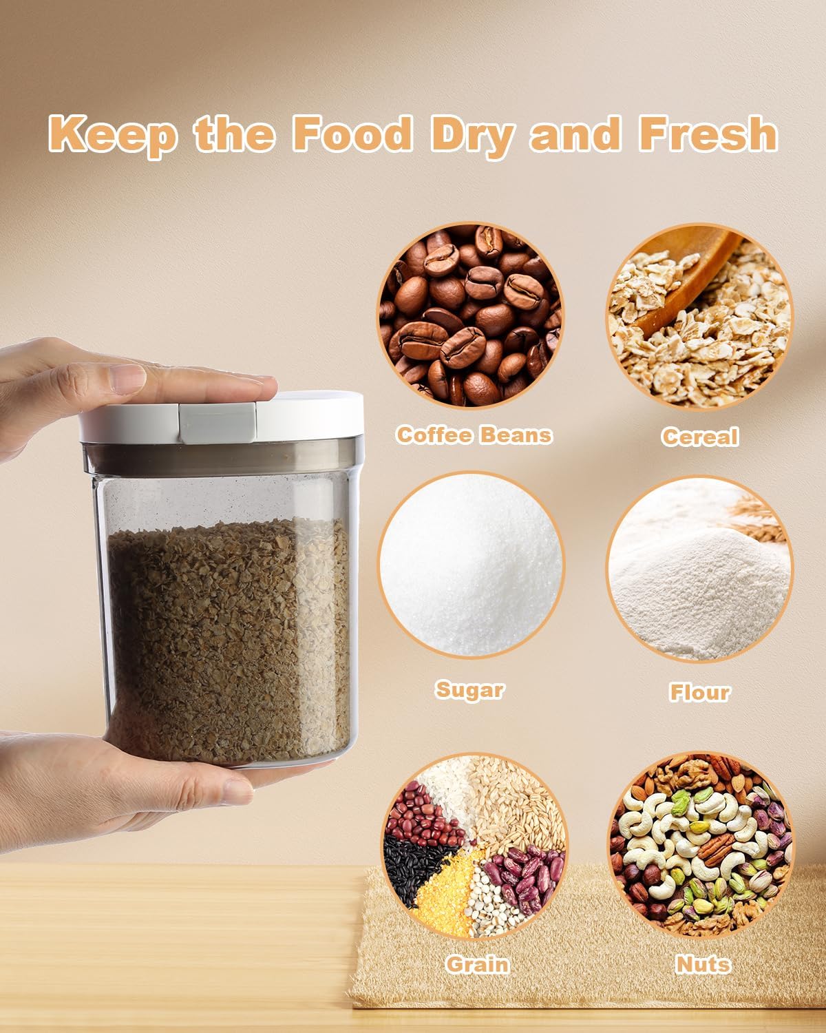 Airtight Food Storage Containers Set, 1.1QT BPA Free Coffee Canisters with Magnetic Scoop, Ideal for Beans, Ground Coffee, Spices, Herbs, Keeps Freshness, Easy to Clean