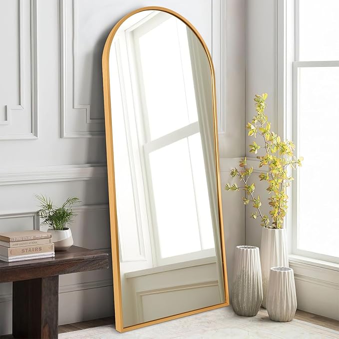Wall Mirror Full Length Metal Aluminum Framed Floor Mirror 48"x12" Arched Large by HLFMVWE