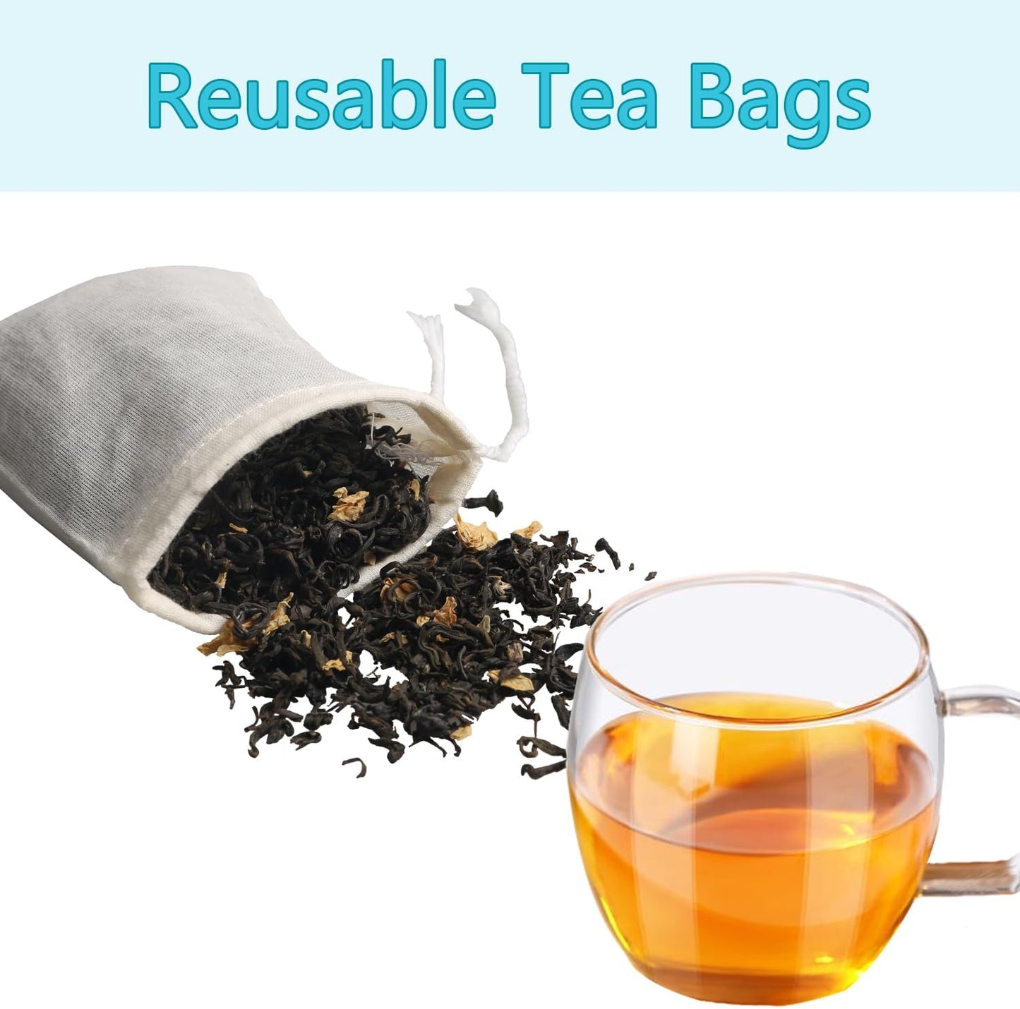 Eketirry Spice Bags, 10pcs Reusable Empty Tea Bags, Muslin Strainer Bags, Soup Bags for Cooking, Natural Cotton Fine Mesh Cheesecloth Bags for Cold Brew Coffee(3 x4" &5 x6.3")