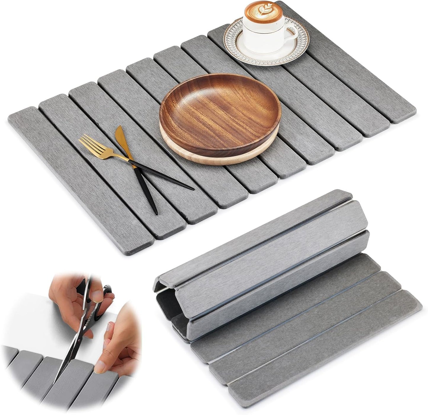 Large Stone Drying Mat for Kitchen Counter, Collapsible Quick Dry Stone Bath Mats for Bathroom, Ultra Absorbent Diatomaceous Earth Dish Mat for Dishes Cups Cookware Countertop, 23.23'' x 15.4'', Grey