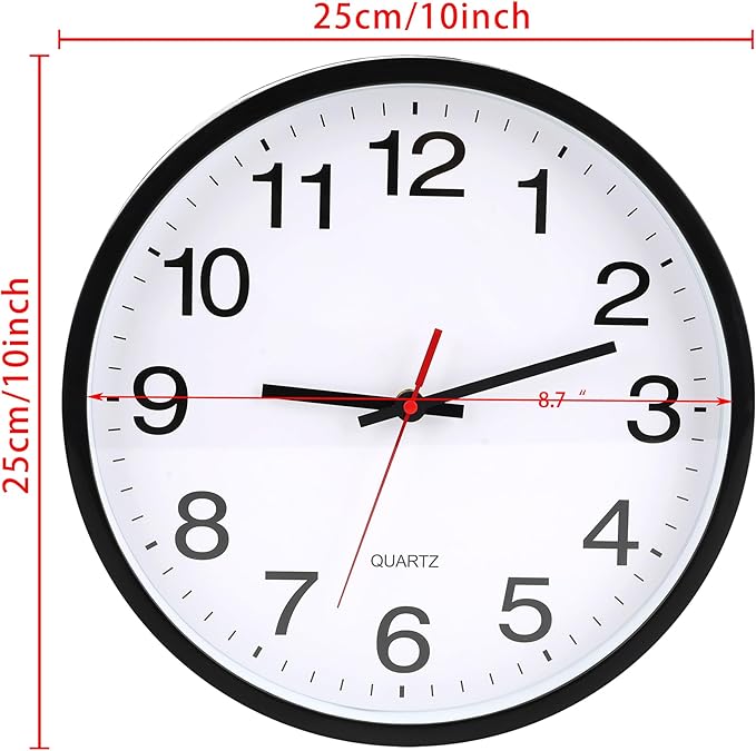 OceeK Black Wall Clock Silent Non Ticking 10 Inch, Modern Wall Clocks, Small - Image 2