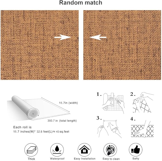 Brown Grasscloth Wallpaper Peel and Stick 393.7" Textured Brown Contact Paper - Image 5