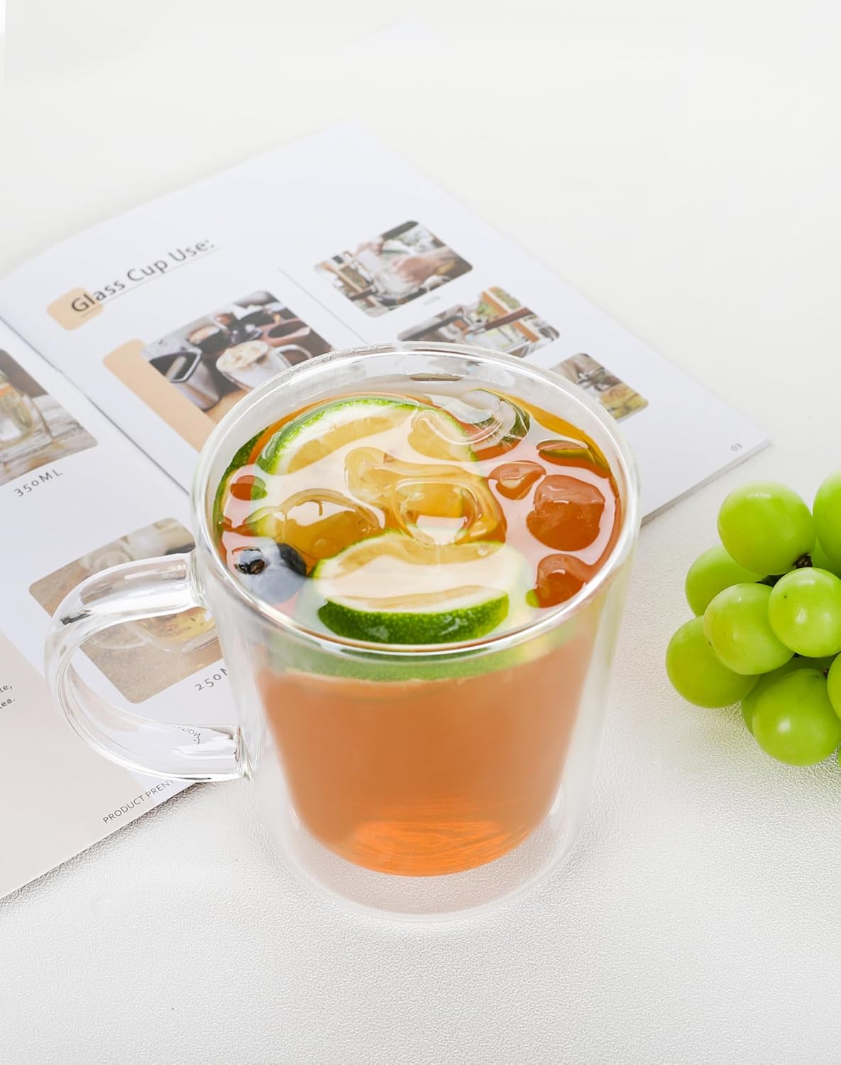 LIBWYS 12oz Double Wall Glass Coffee Mugs, Cappuccino Latte Tea Cups with Handle, Heat Resistant Borosilicate Insulated Clear Glasses (Set of 4)