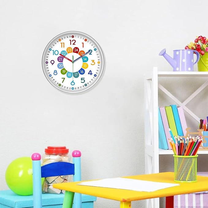 XFM Silent Kids Wall Clock 8 Inch Non Ticking Battery Operated Kids Teaching - Image 2