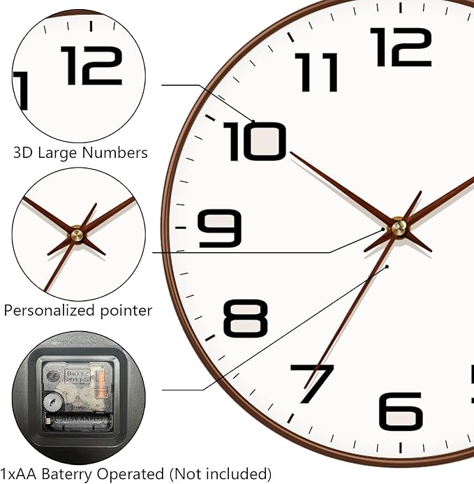 Woodgrain Wall Clock–Silent Non-Ticking Wall Clocks Battery Operated 8 Inch - Image 7