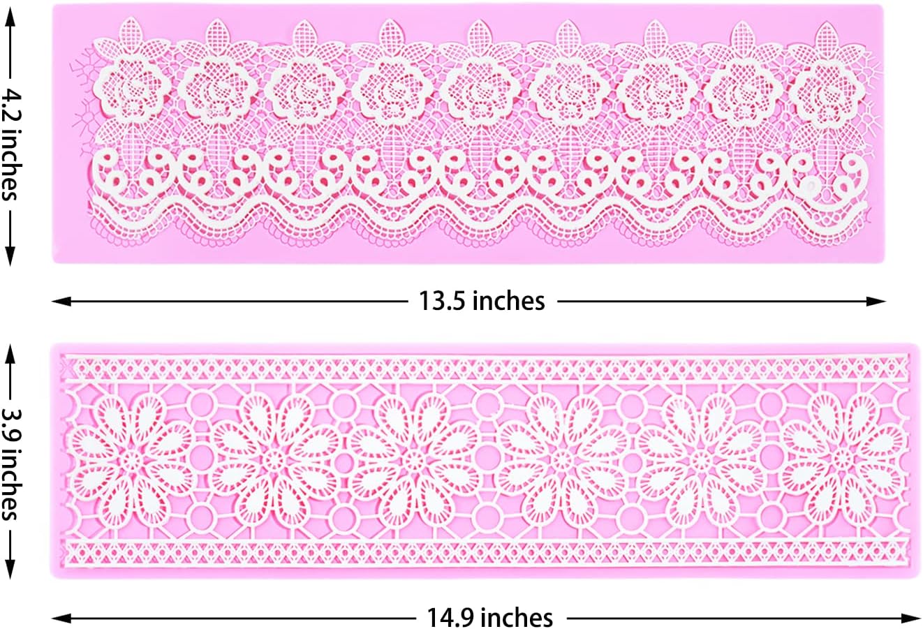 Embossing Lace Fondant Molds, Multi Circle Flowers Lace Mat Wedding Cake Decoration Tool, Rattan Shaped Cupcake Mat Silicone Molds Set of 3