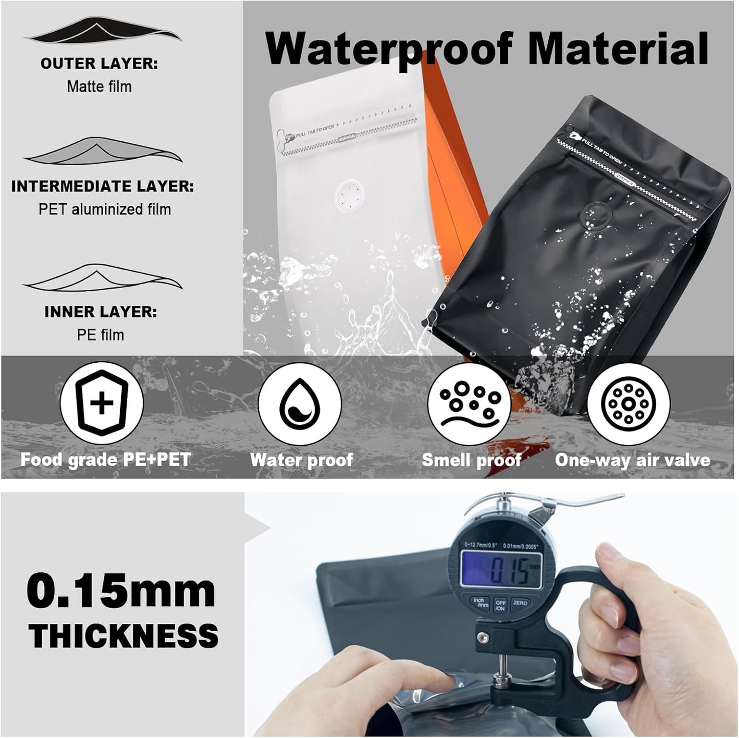 Coffee Bags with Valve(60pcs,16 oz,1 lb) Vented Coffee Beans Packaging Bags High Barrier Aluminumed Foil Flat Bottom Heat Sealed Side Zipper Resealable Storage Bag for Home or Business（White+Red）