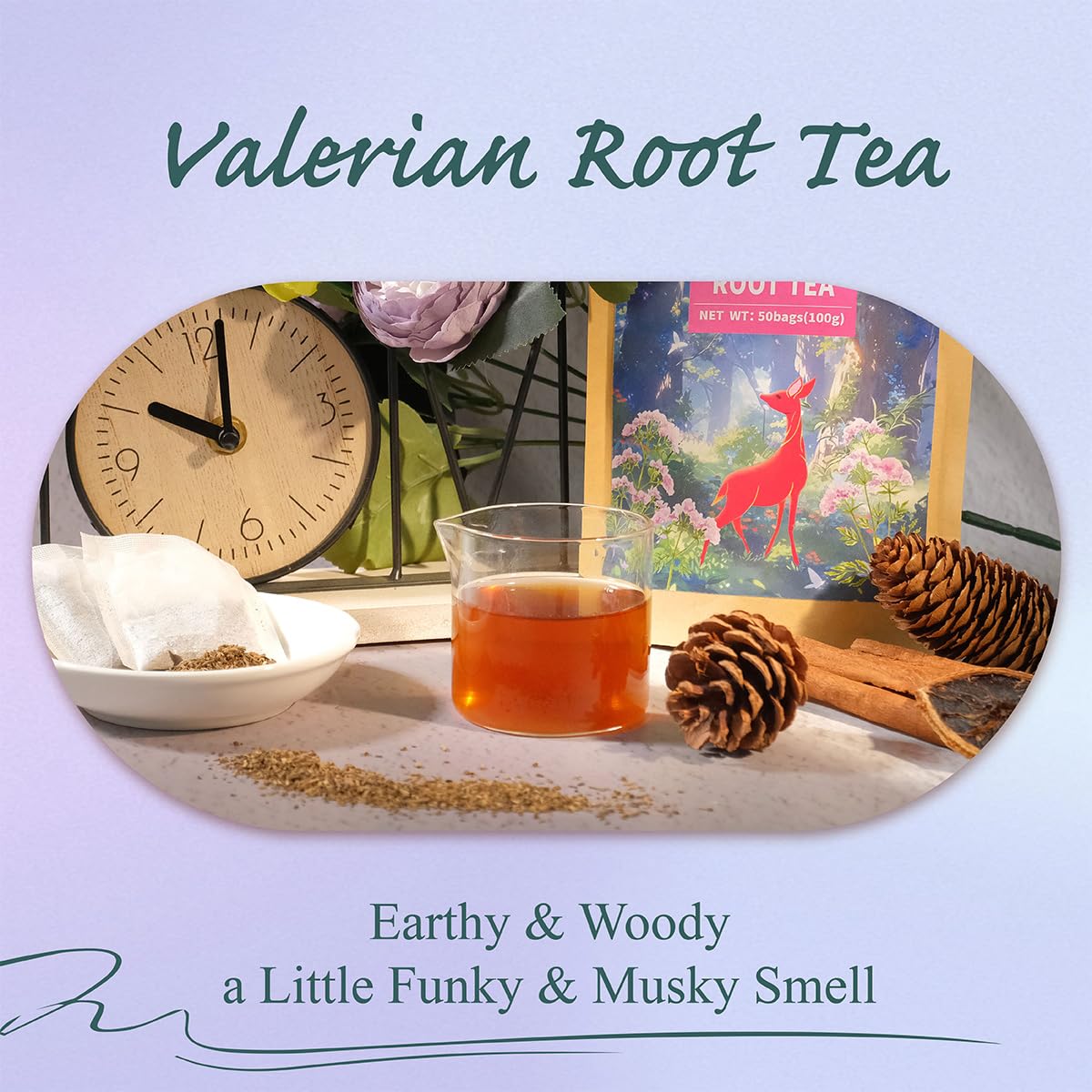 WT WEETEE Valerian Root Tea Bags, Made with Pure Valerian Root (Valeriana), 50 Count Earthy/Woody Herbal Tea Bags, Naturally Caffeine-free