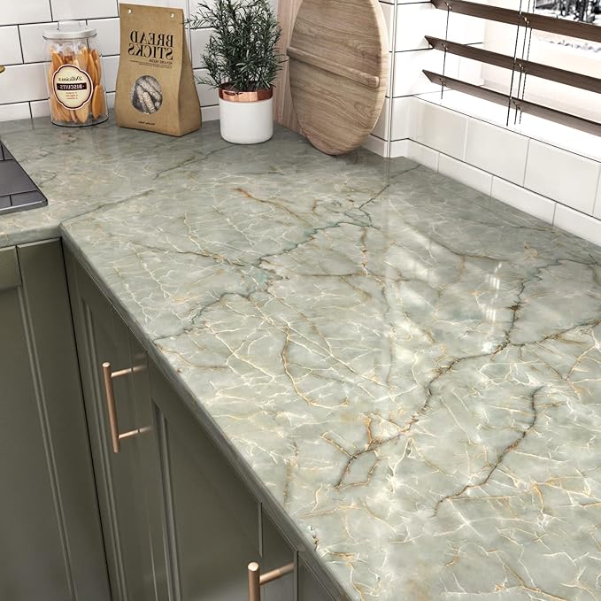 Cyan Glossy Marble Contact Paper Peel and Stick Countertops Self Adhesive - Image 2