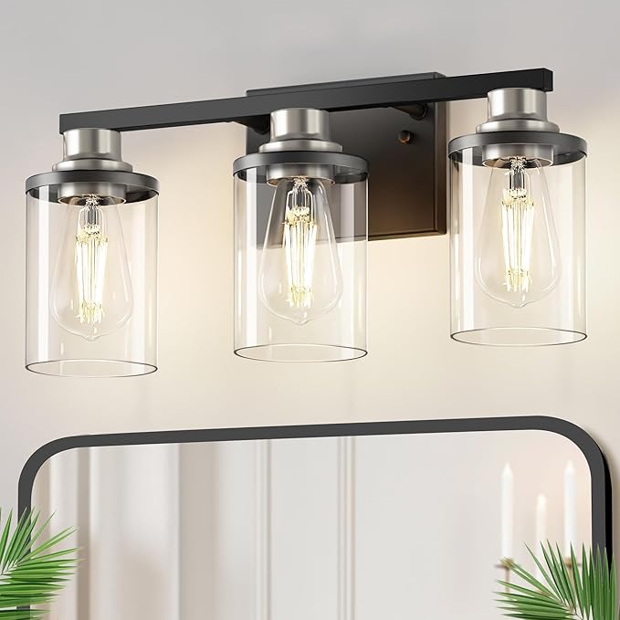 DORESshop 17 Inch Bathroom Light Fixtures, 3-Light Black and Nickel Bathroom by DORESshop
