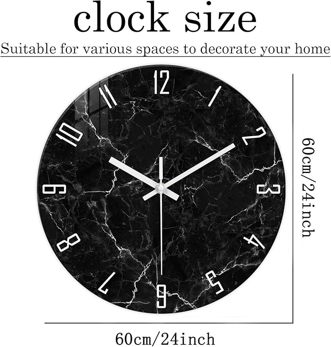 Oversized Decorative Clocks Battery Operated 24 Inch Marble Black Wall Clock - Image 5