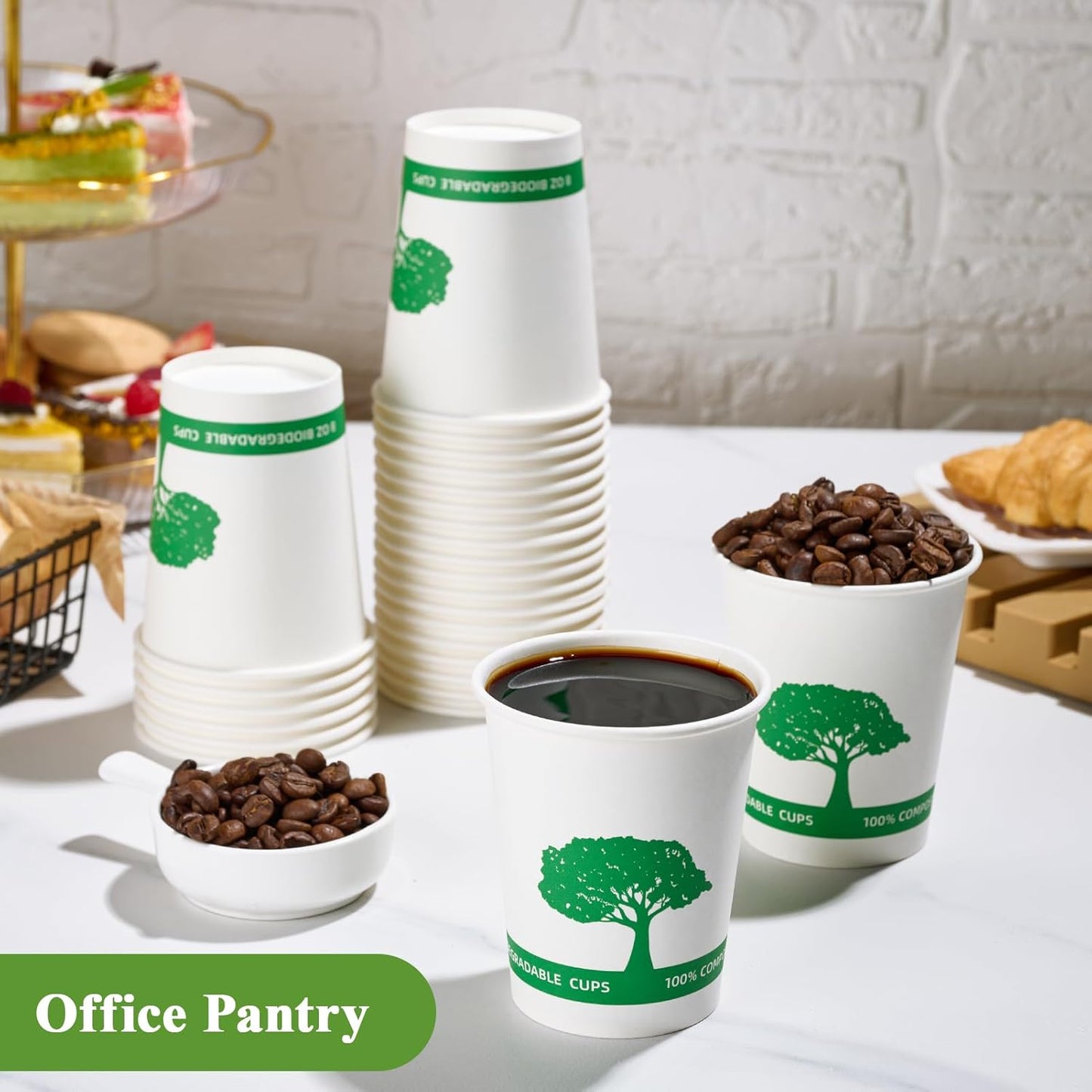 Vplus 400 Pack Compostable Paper Cups, 8 oz Paper Coffee Cups, Biodegradable Disposable Paper Cups, Eco-friendly Hot Drinking Cups for Party, Picnic,and Events