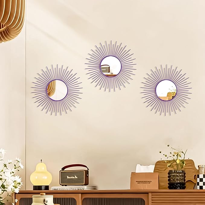 3 Pack Metal Mirrors for Wall Sunburst Wall Mirrors Home Décor Decorative - Image 7