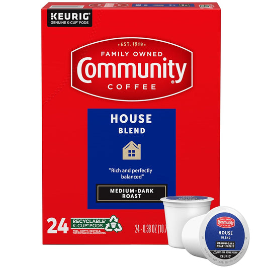 Community Coffee House Blend 24 Count Coffee Pods, Medium Dark Roast, Compatible with Keurig 2.0 K-Cup Brewers, 24 Count (Pack of 1)