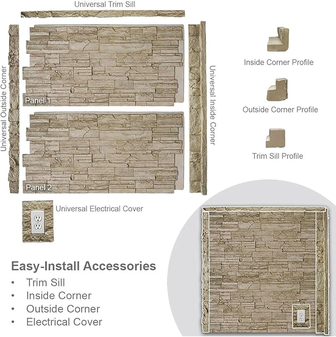 EverStone Cascade Faux Stone Panel, 48 5/8"W x 24 3/4"H x 1 1/4"D - Image 10