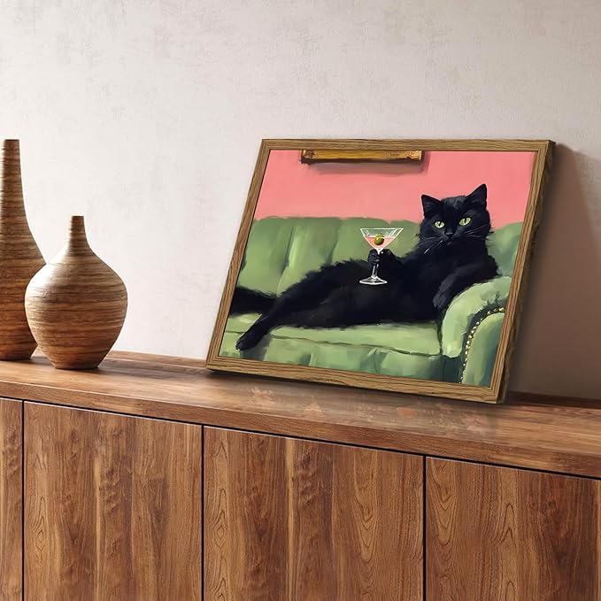 Funny Black Cat Martini Wall Art, Bar Cart Decor, Eclectic Cocktail Painting - Image 6