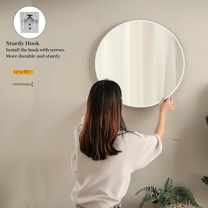 Sunniry White Round Mirror 30 inch, Large Round Mirror, Bathroom Mirror Matte - Image 5