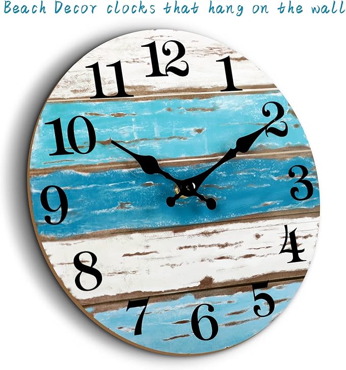 CHYLIN Wall Clock, Beach Themed Blue Wall Clocks Battery Operated Silent - Image 8