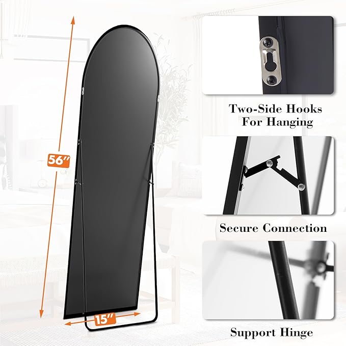 Sweetcrispy 56"x15" Arched Full Length Mirror, Leaning or Standing Full Body - Image 5