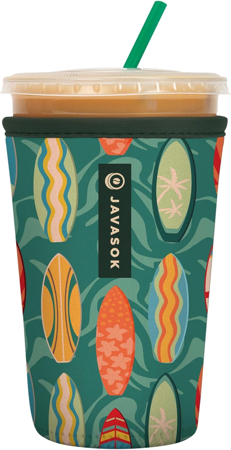 Sok It JavaSok Iced Coffee & Cold Soda Insulated Neoprene Cup Sleeve (Surfs Up, Medium: 22-28oz)