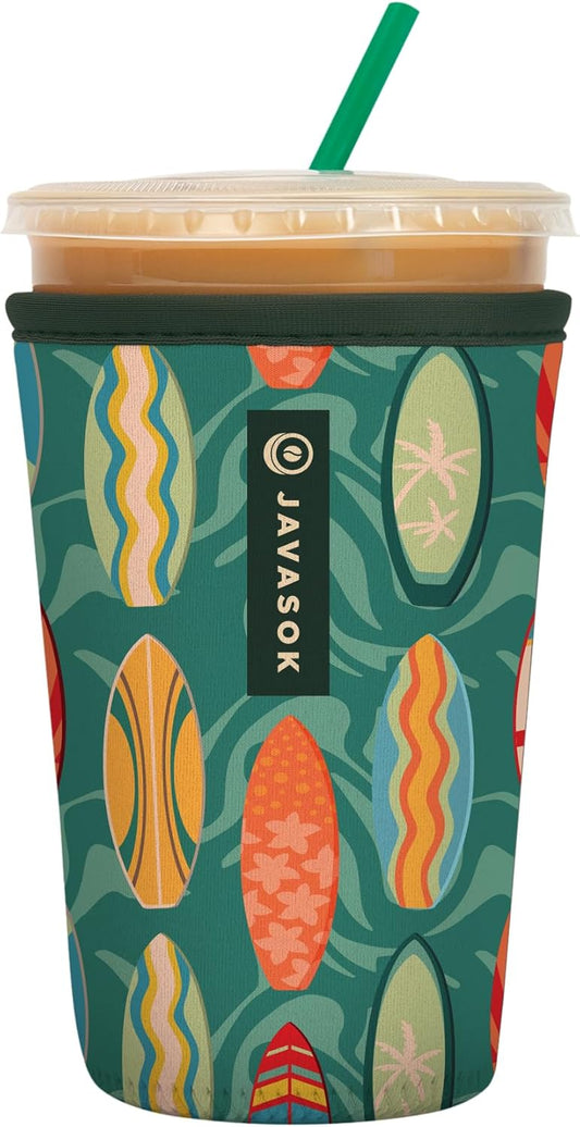 Sok It JavaSok Iced Coffee & Cold Soda Insulated Neoprene Cup Sleeve (Surfs Up, Medium: 22-28oz)