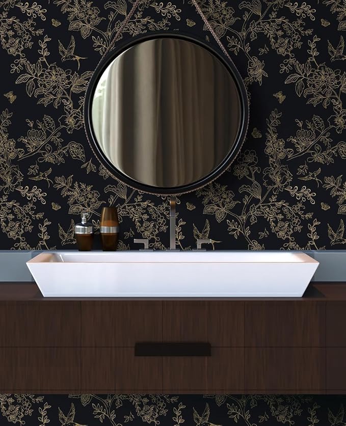 Froluya Black and Gold Wallpaper Peel and Stick Wallpaper 17.7"x590.5" Vintage - Image 5