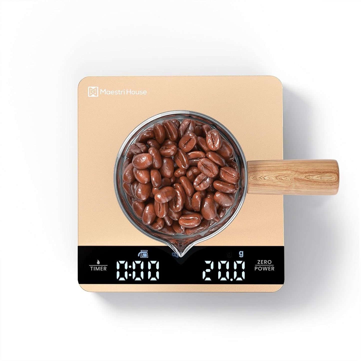 Mini Coffee Scale with Timer, Maestri House Rechargeable Espresso Scale, 2kg/0.1g Accurate Scale for Espresso and Pour-Over Coffee, Portable Digital Kitchen Scale with Automatic Timing-Gold