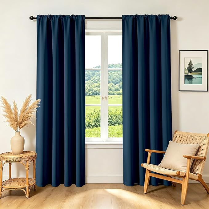 CUCRAF Navy Blue Blackout Curtains 84 inch Length 2 Panels Set, Rod Pocket Room by CUCRAF