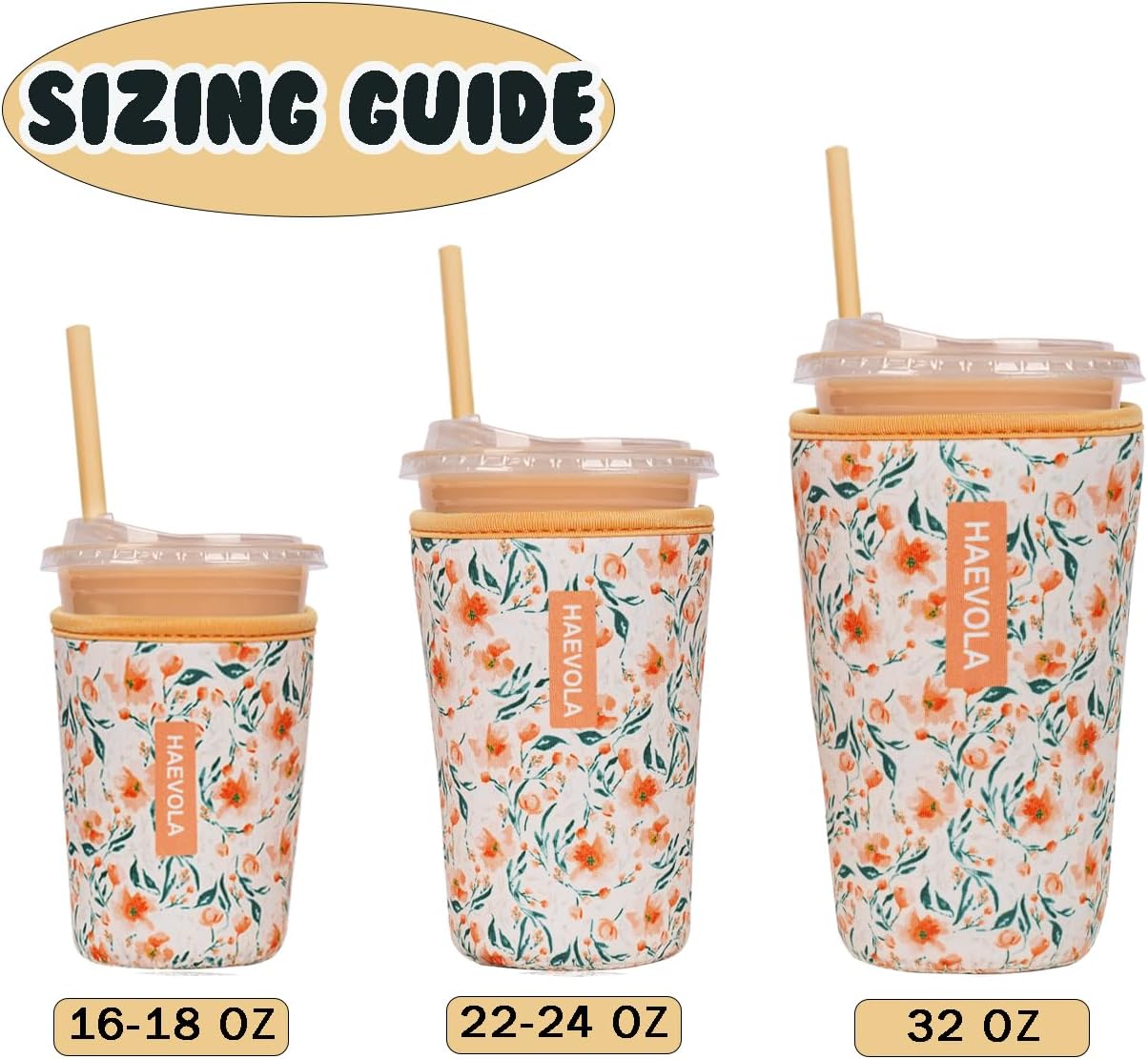 Reusable Insulated Neoprene Iced Coffee Cup Sleeve, Durable Drink Sleeve for Cold Beverages, Beverage Holder for Iced Coffee, Sunny Blooms