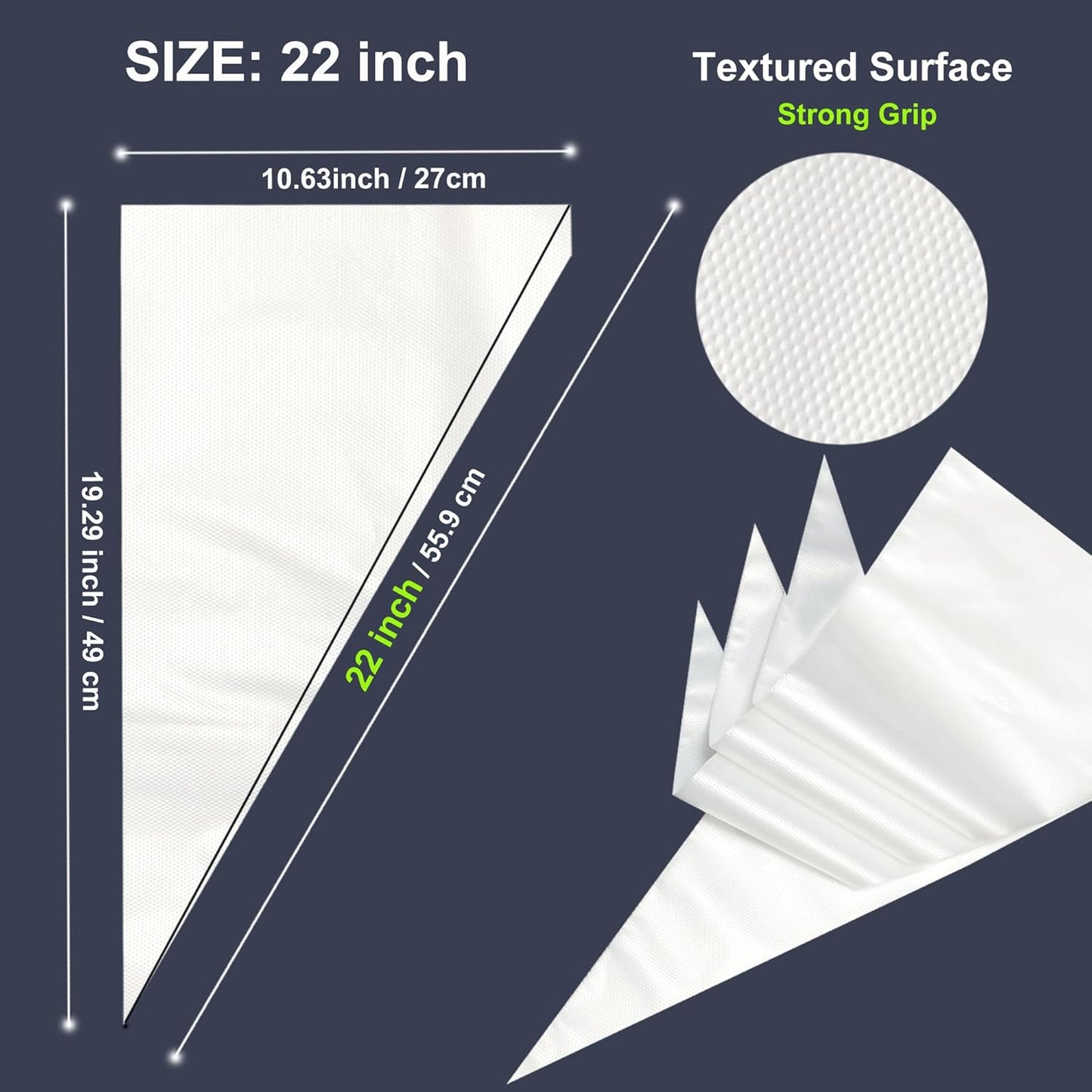 22 inch Large Piping Bags, AMBESTAR 100 Pcs Big Tipless Clear Plastic Disposable Pastry Bags for Frosting Decorating Cake Cupcake Cookie, Pro Long Thick Pastry Bag Essential Baking Tools