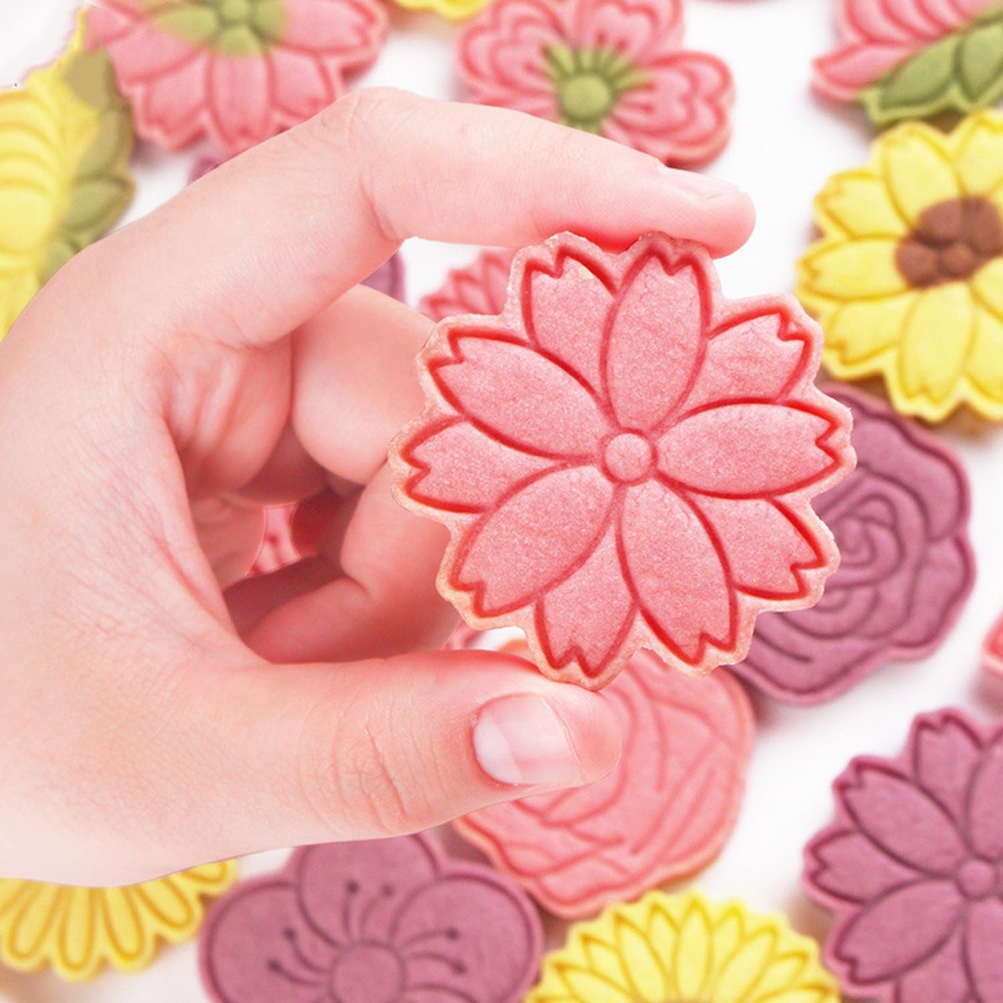 8PCS Flowers Cookie Cutter Sets Daisy Rose Cookie Cutters with Plunger Stamps Sun Flower 3D Plastic Pressable Biscuit Molds Cake Cooie Baking DIY Supplies (A8)
