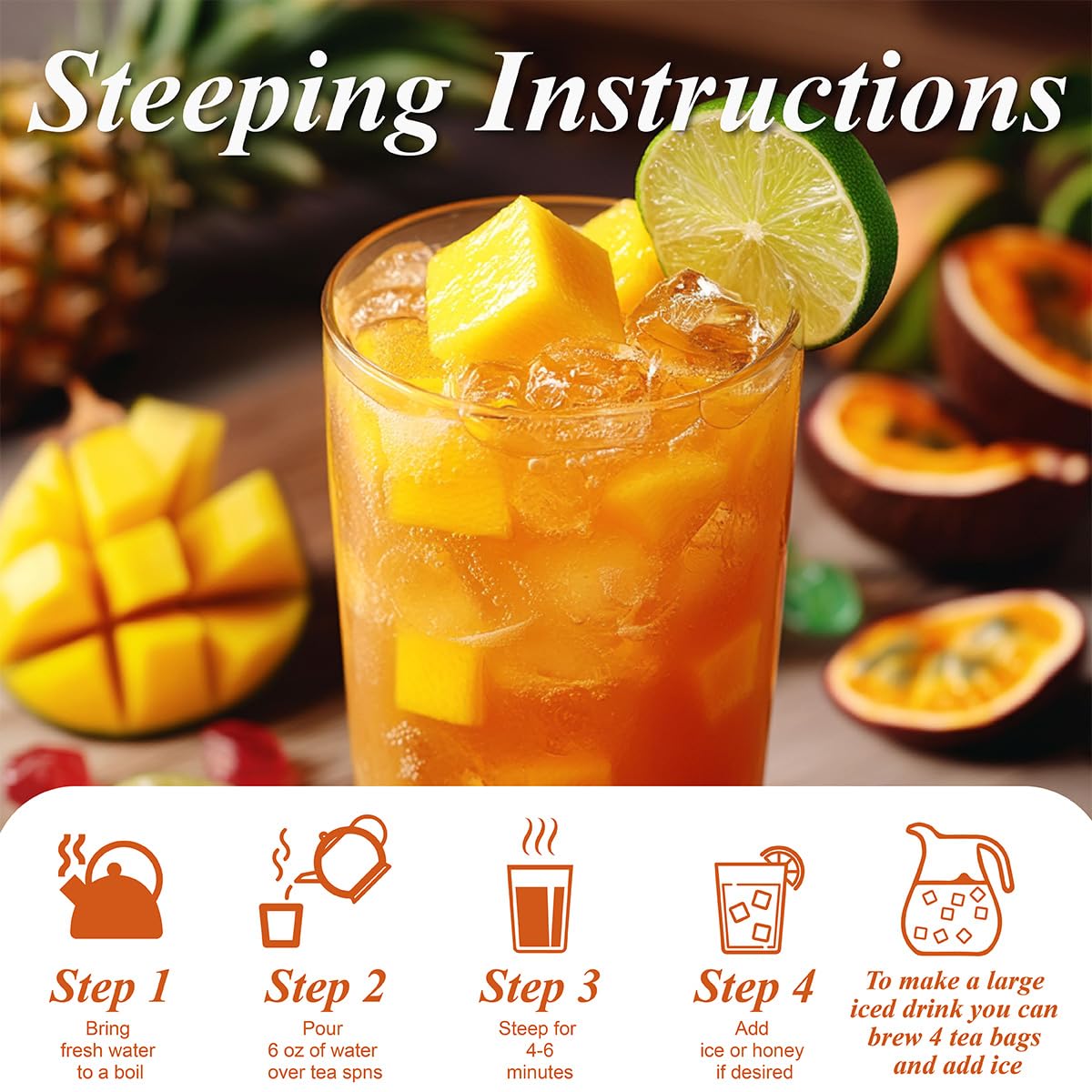 WT WEETEE Mango Ginger Tea Bags, 2g x 100 Counts, Flavored Ginger Herbal Tea Includes Cardamom, Fennel, Cinnamon, Rooibos, Licorice & More, Natural Caffeine-free