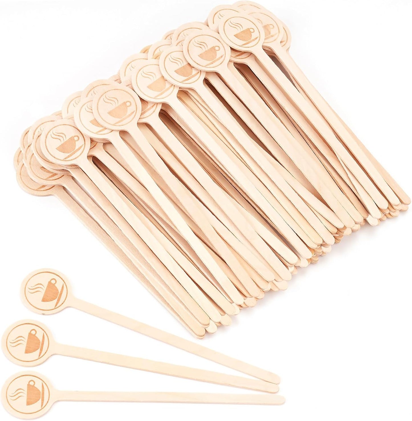 100Pcs Coffee Stirrers-5.9 Inch Natural Wooden Stir Sticks with Round Ends, Disposable Biodegradable Cafe Grade Coffee Stir Sticks Wood Beverage Mixer for Coffee Cocktails Milk Tea