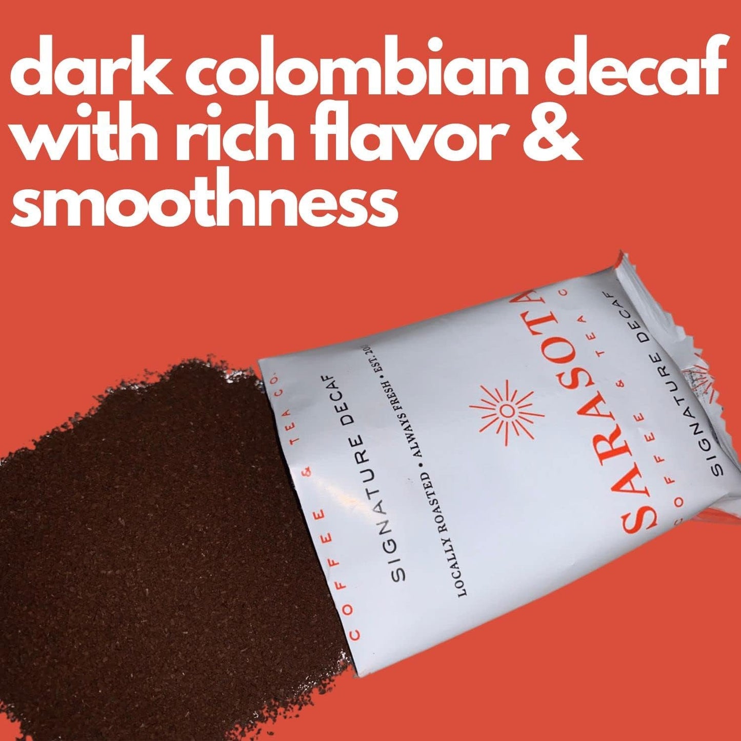 Sarasota Coffee Ground Packets | Gourmet Decaf Medium-Dark Roast Ground Coffee Packs | Decaf | Low Acid Mold Free Individual Single Pot Pouches for 12 Cup Coffee Maker | 2 Ounce Bags, 12 Count