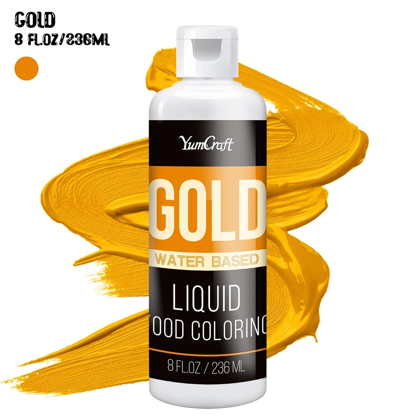 Food Coloring Liquid - Vibrant Color Food Coloring for Cake Decorating, Baking, Easter Egg, Icing - Tasteless Food Color Dye for Fondant, Cooking, Slime, Airbrush (Gold, 8 Fl.oz)