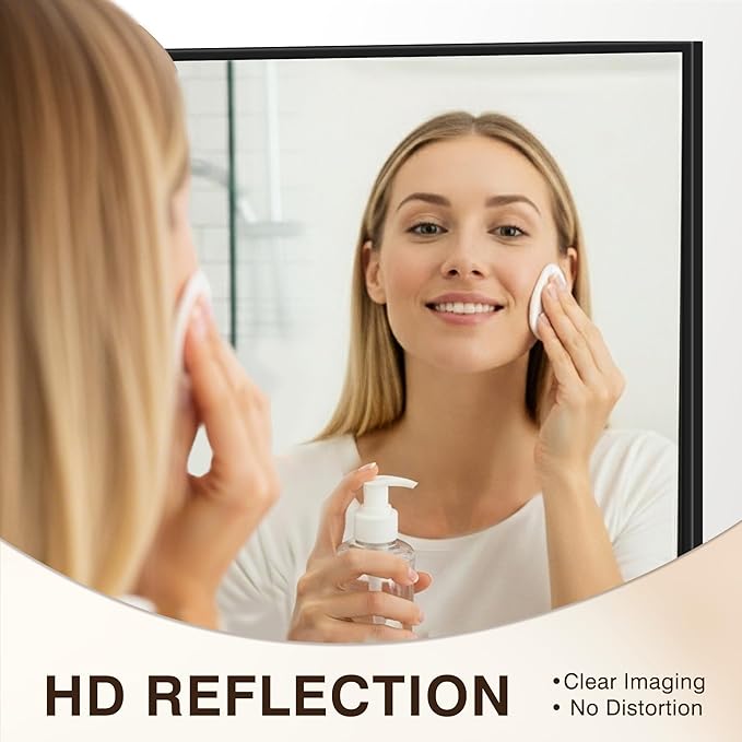 Large Black Bathroom Mirror, Shatterproof & Anti-Rust Vanity Mirror Wall Mount - Image 4