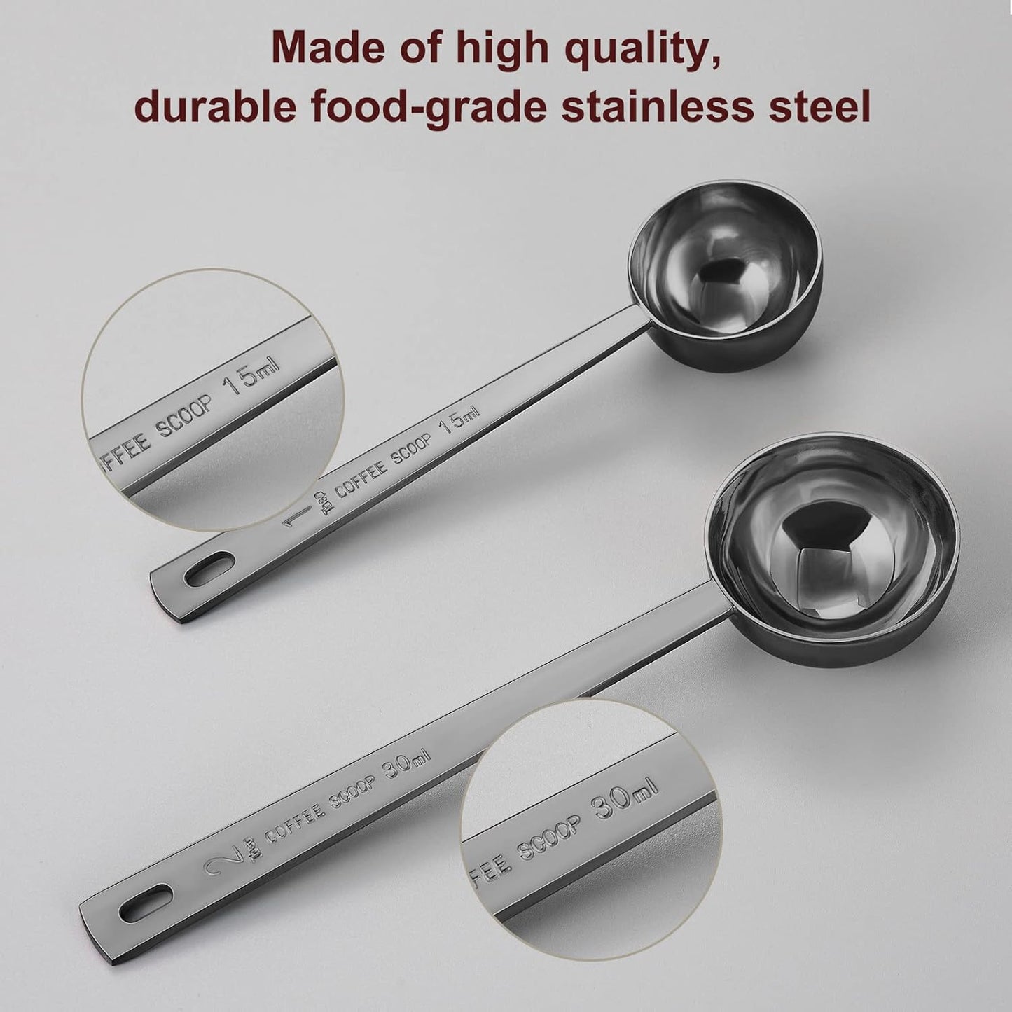 Premium Coffee Scoop Set, Set of 2, Metal Stainless Steel Long Handle Coffee Scoop, Measuring Coffee Spoons Contains 1 Tablespoon (15 ml) and 2 Tablespoons (30 ml) Spoon-Black