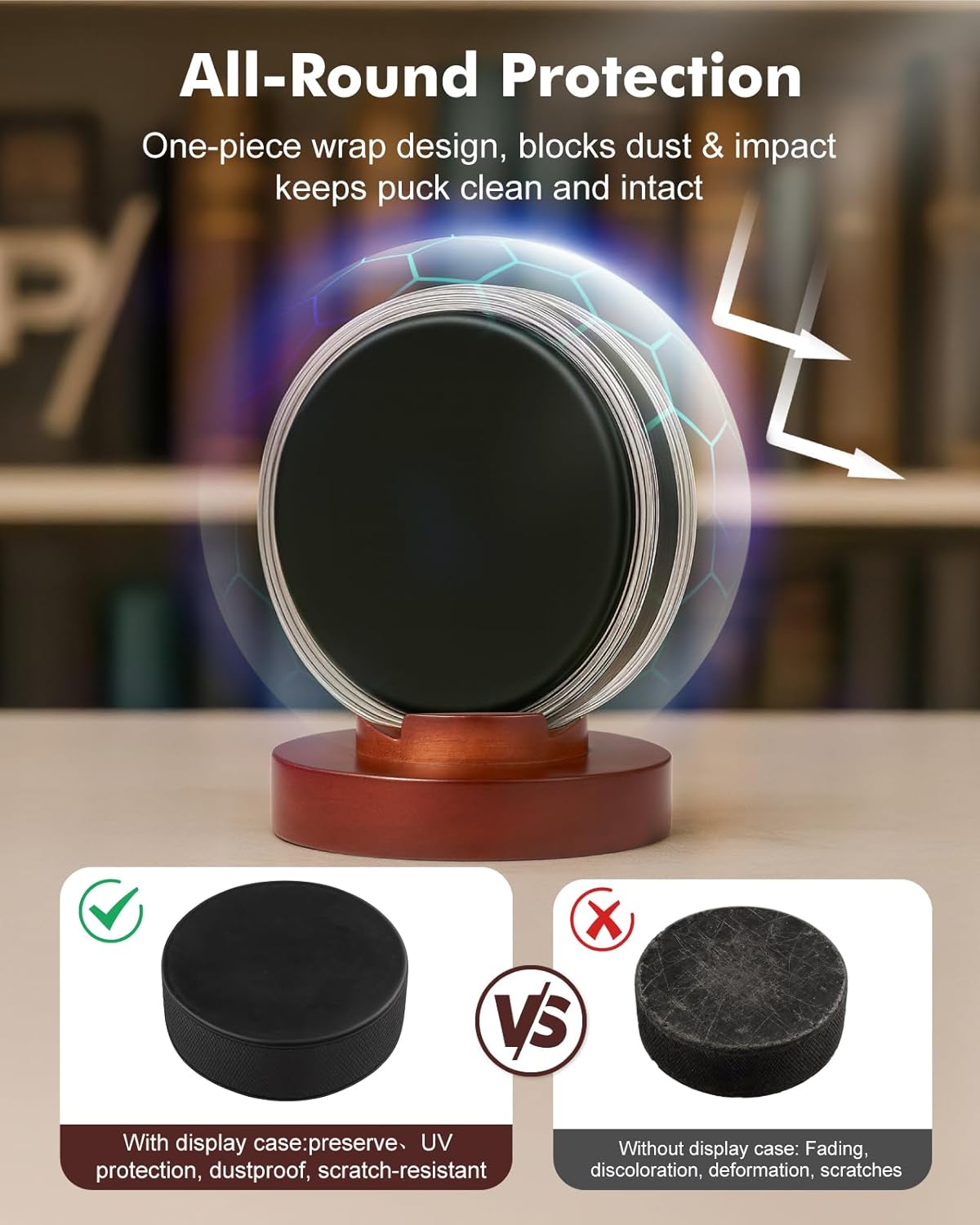 Hockey Puck Display Case, Premium Acrylic Display Box, UV Fade Protection, Solid Mahogany Base & Puck Holder, Signed Puck Collector's Showcase, for Hockey Enthusiasts, 3.15" x 3.15" x 3.07"