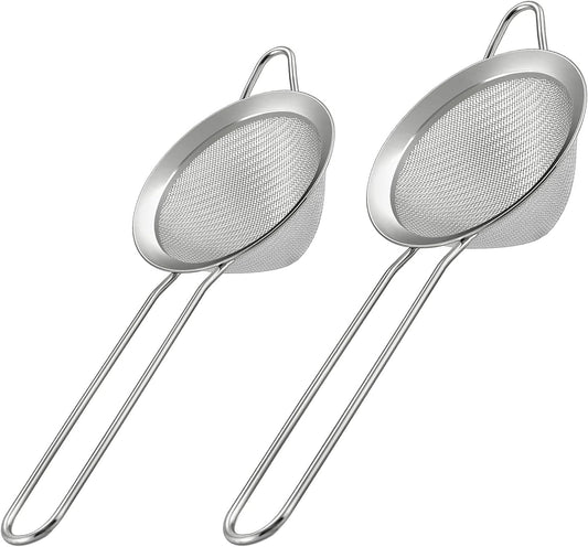2 Pack Fine Mesh Strainer, Small Stainless Steel Sieves with Handles, for Steeping Loose Leaf Tea, Straining Cocktail, Juice and Sifting Flour, Powdered Sugar (2pcs-Conical)