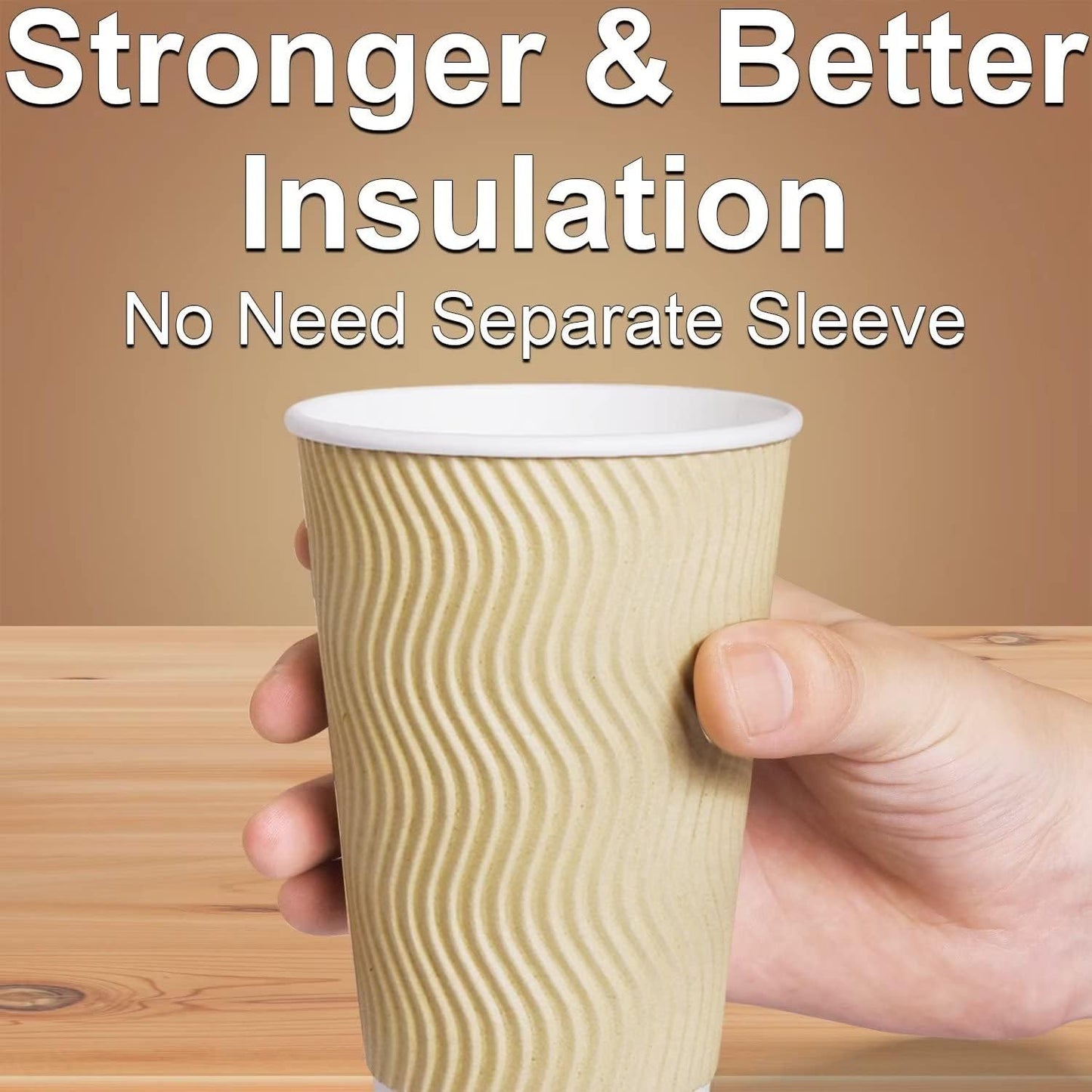 Hot Paper Cups 16 oz Disposable Insulated Corrugated Sleeve Ripple Wall Paper Cup 100 pcs,16oz Cups for Drink，Hot Coffee Cups (Brown)